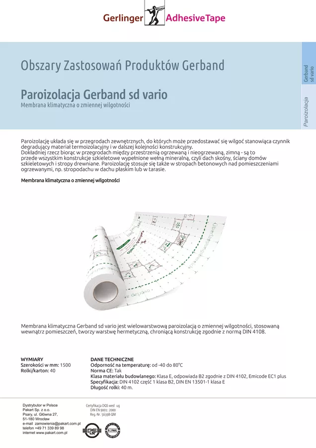 karta Paroizolacja GERBAND sd vario